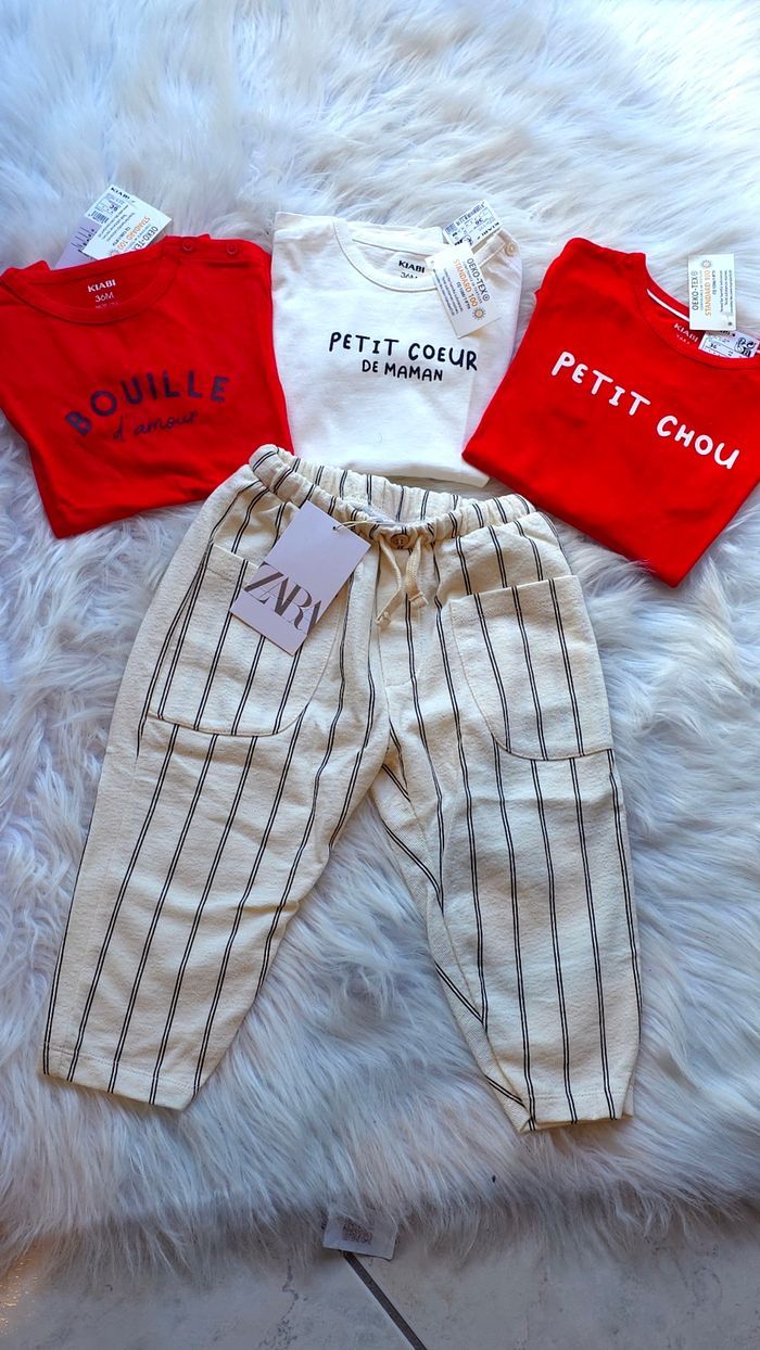 (Neufs non portés) 🏷🥰💙lot teeshirts mc et pantalon 24/36mois garçon 🥰💙