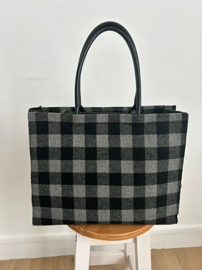 Sac cabas noir et gris style vintage - photo numéro 4