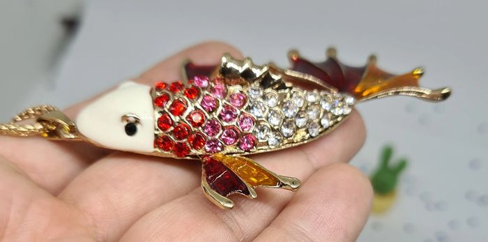 Collier doré carpe koï rouge et orange - photo numéro 9