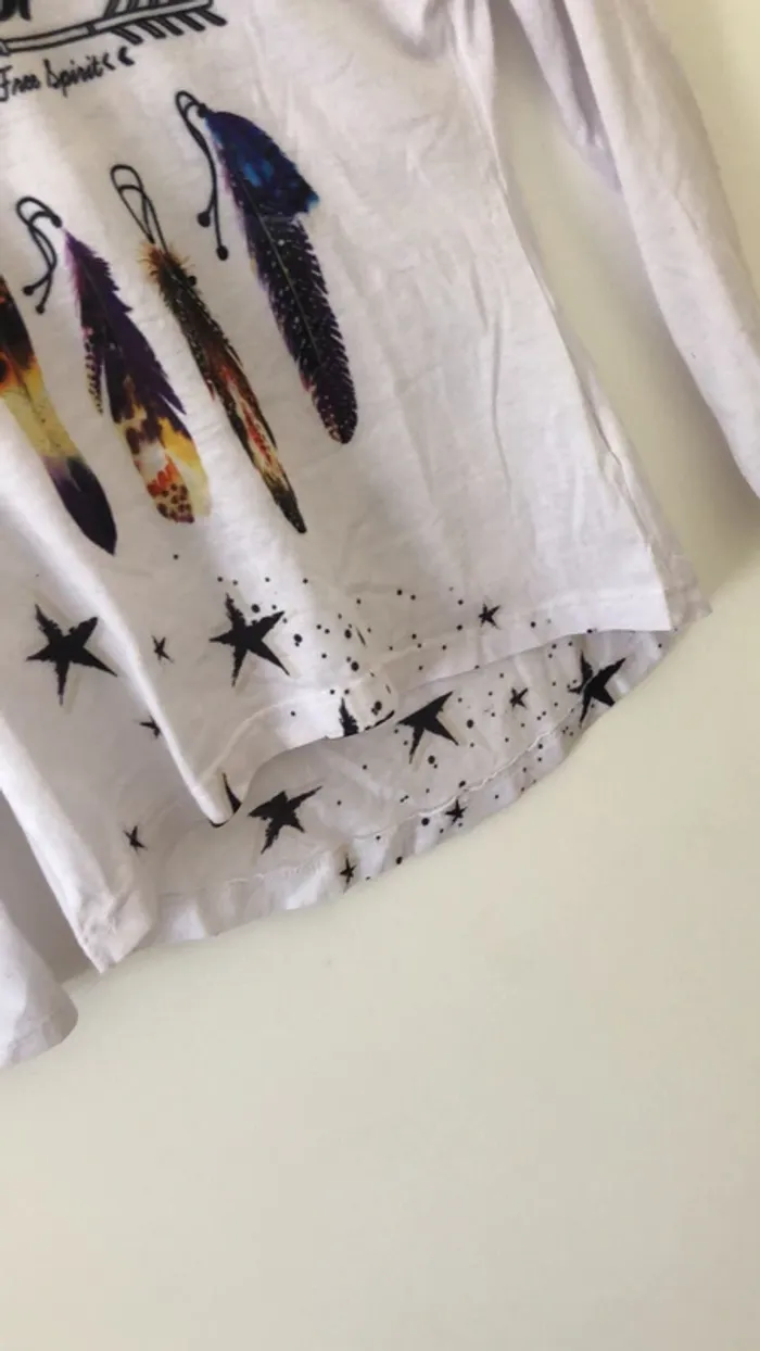 Tee shirt à manche longue blanc avec étoiles - photo numéro 2