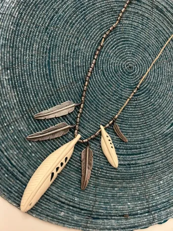 Sautoir, collier, plume, bohème, chic, ethnique