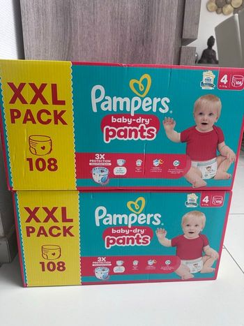 📦 Lot de 2 cartons – Pampers Baby-Dry Pants Taille 4 (9–15 kg) – 108 couches par carton