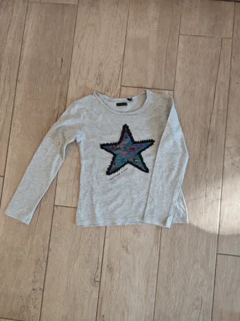 T-shirt manches longues gris étoiles sequin IKKS 6 ans