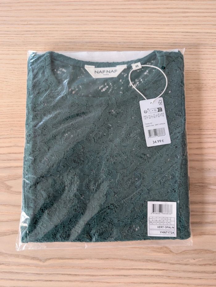 Top dentelle vert sapin neuf Naf Naf - photo numéro 6