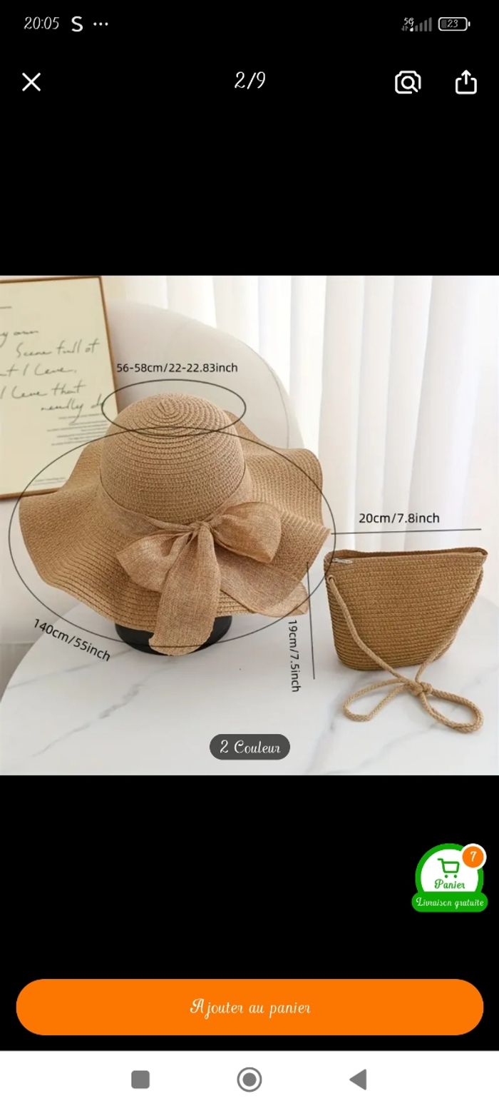Chapeau de paille avec sac - photo numéro 3