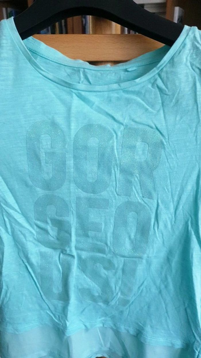 T shirt vert d'eau neuf fille - photo numéro 2