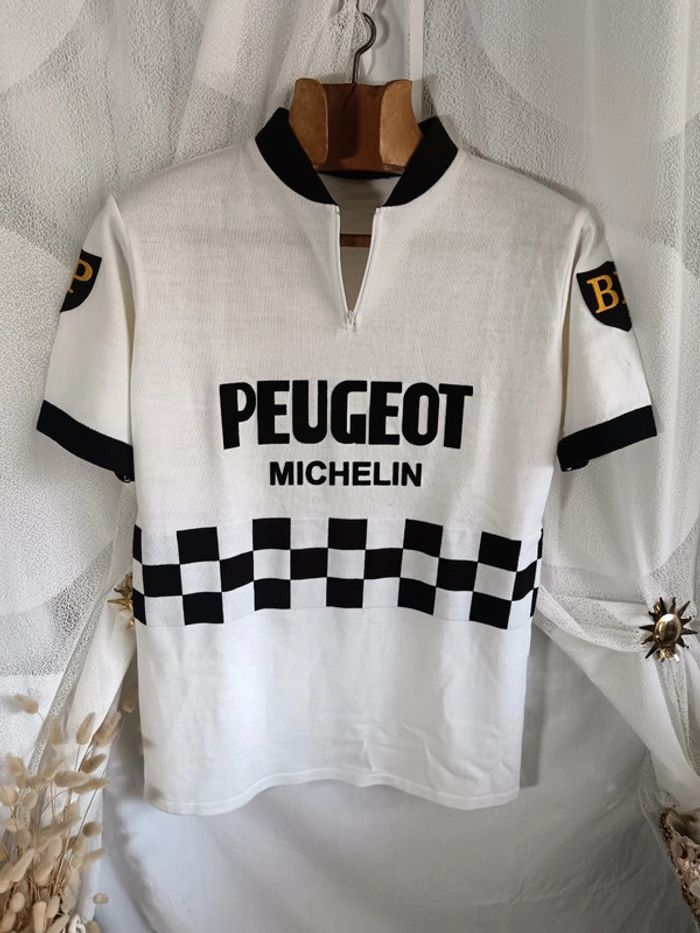 Maillot Cycliste Peugeot Michelin à Damier – Burdigala Vintage 70's – Taille M