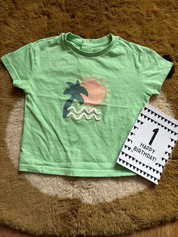 Tee shirt vert palmier/soleil GEMO t.12m