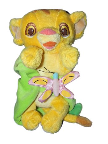 Doudou peluche Simba Le Roi Lion couverture papillon feuille verte Disneyland Resort Disney