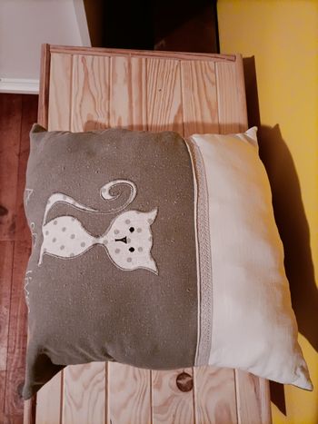 Coussin gris/blanc motif chat