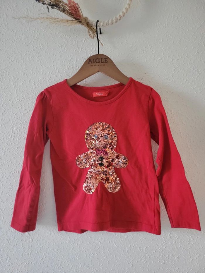 Tee-shirt manches longues filles 6 ans pain d'épice sequin