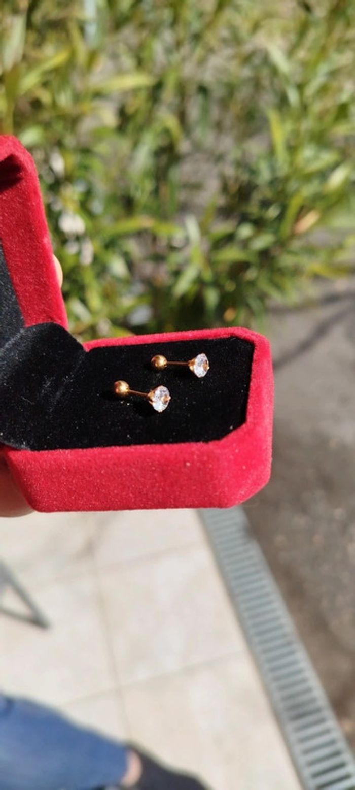 Éclatants Clous plaqué Or 24 carats et son Zircon authentique. - photo numéro 9