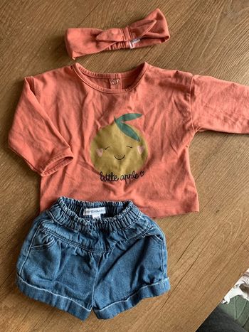 Ensemble vertbaudet short en jean t-shirt ml bandeau 3 mois