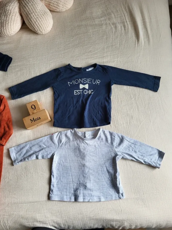 Lot de 2 t-shirts manches longues bébé garçon rentrée Septembre automne hiver - photo numéro 2