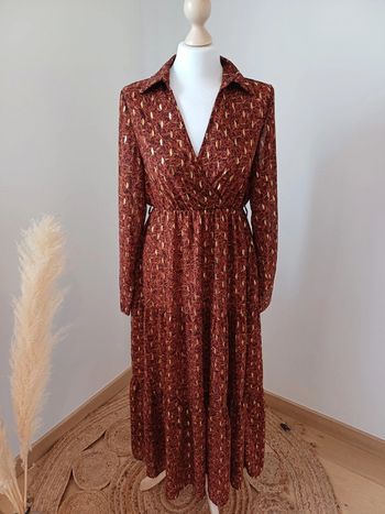 Robe longue marron à motifs R&F taille S 36