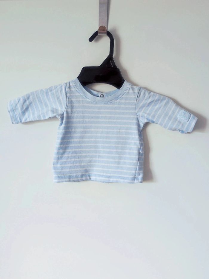 Tee-shirt bleu blanc rayé marinière / Sergent Major - 1 mois