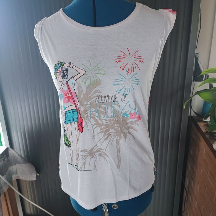 T-shirt manches courtes blanc imprimé dos fleuri 12 ans