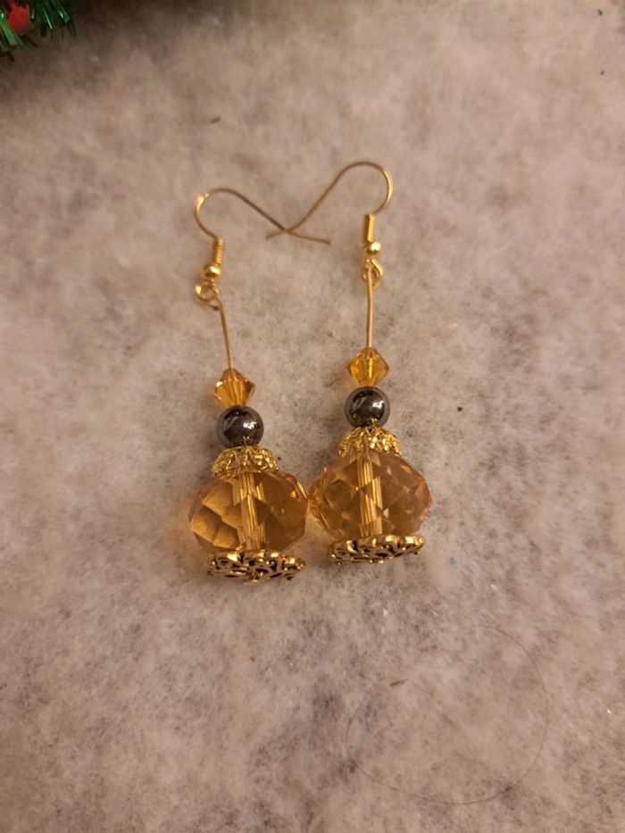 Boucles d'oreilles pendante chic doré orange - photo numéro 5