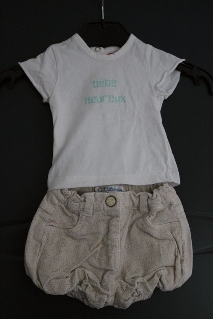 Ensemble short + t-shirt manches courtes taille 1 mois 54 cm - photo numéro 2