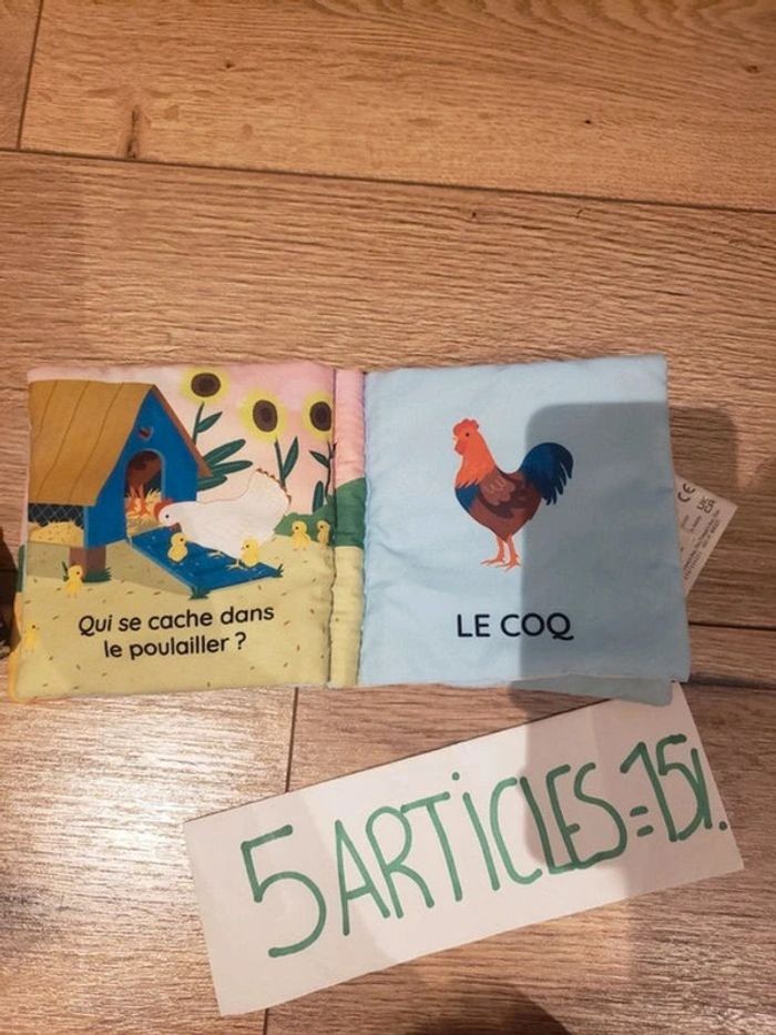 Lot livres tissus d'éveils avec matières bruits, mon premier tout doux et qui se cache à la ferme - photo numéro 4
