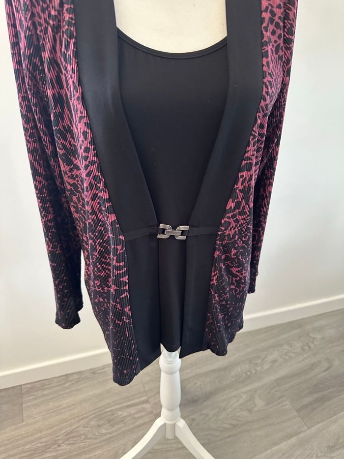 Blouse plissée léopard rose et noire Vintage T42/44 XL/XXL - photo numéro 5