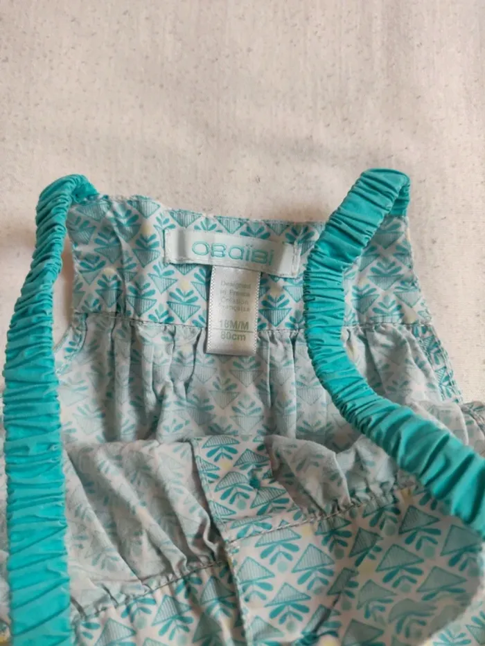 Combishort Obaïbi verte et blanche légère et fluide taille 18m/80cm - photo numéro 3