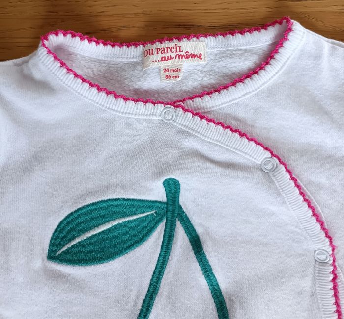 Gilet Du Pareil Au Même blanc avec cerises brodées 24 mois 86 cm fille - photo numéro 4