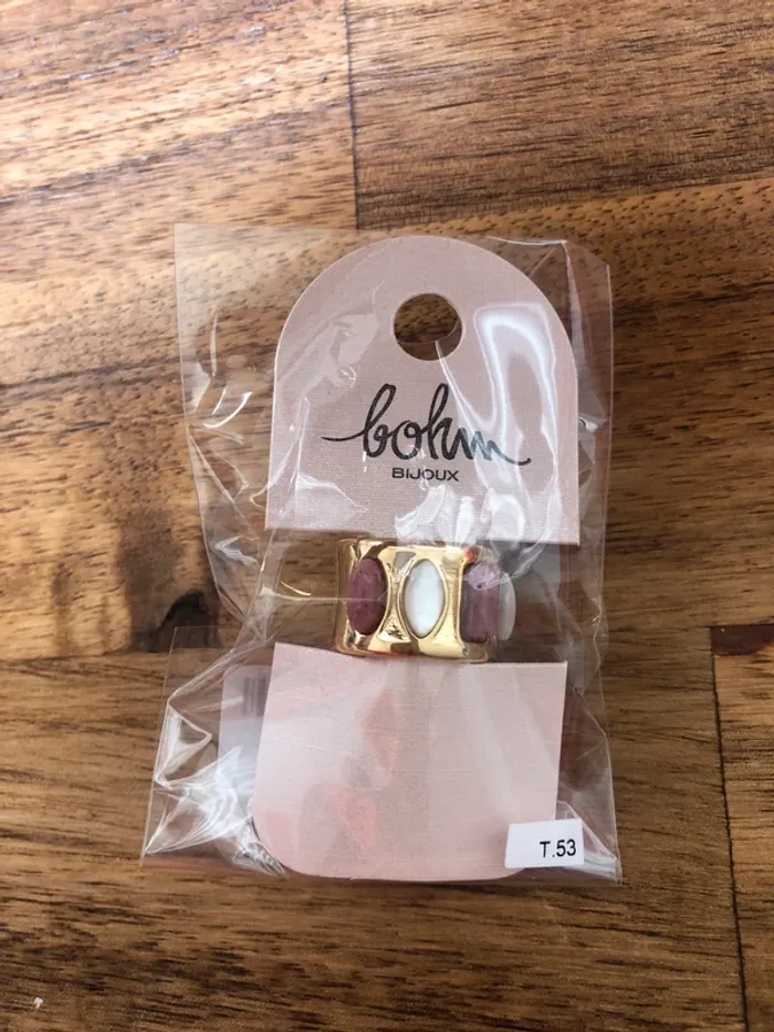 Bague dorée Pierres rose et perle - photo numéro 4