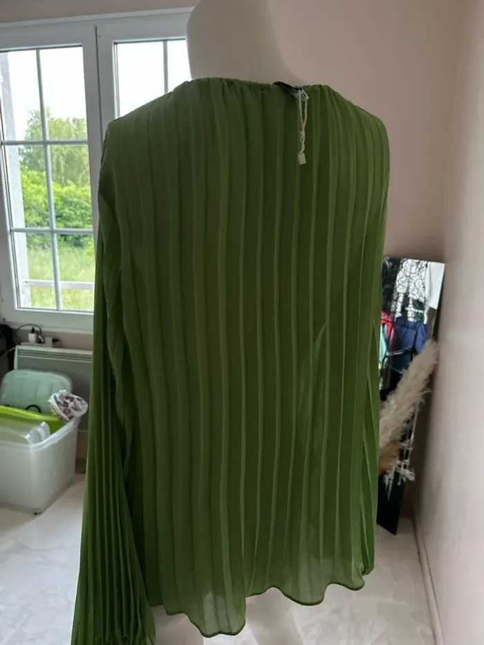 Chemisier blouse plissée neuve vert pomme - photo numéro 3