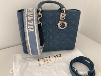 ‎Sac à main Lady Dior original bleu denim bleu comme neuf