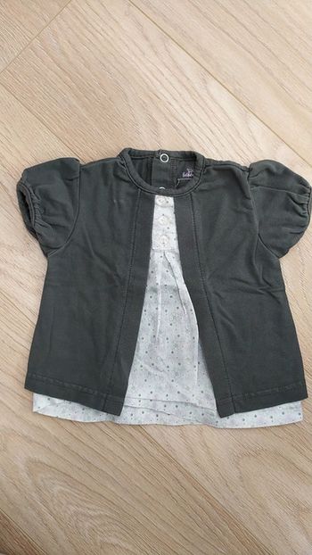 T-shirt 2 en 1 gris blanc bouton pailette