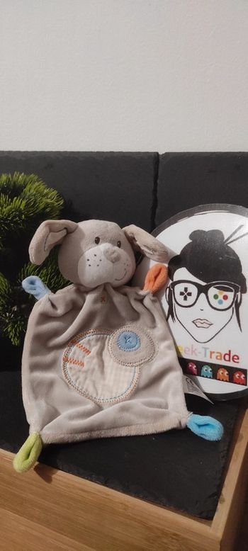 Nicotoy Doudou Chien lapin Gris Orange Bleu Vert Rond beige blanc croix