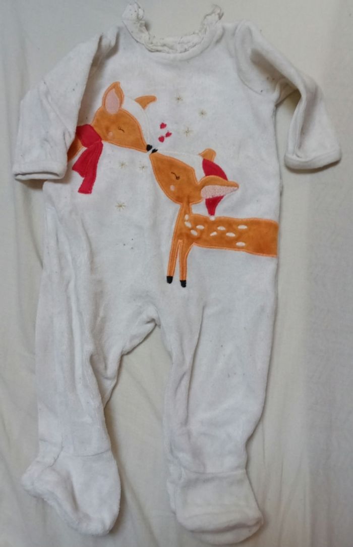 Pyjama blanc motifs biche m.l / 3 mois - photo numéro 2