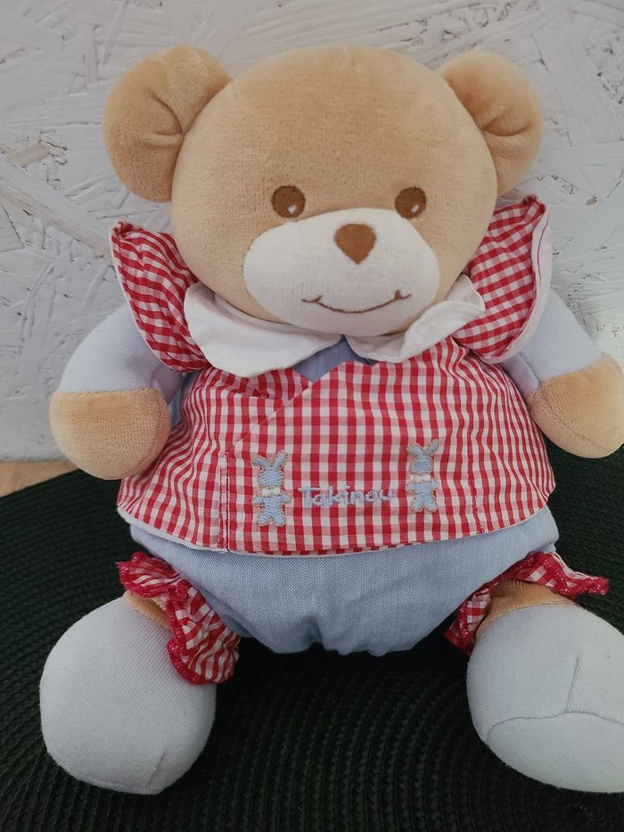 Doudou ours bleu vichy rouge TAKINOU