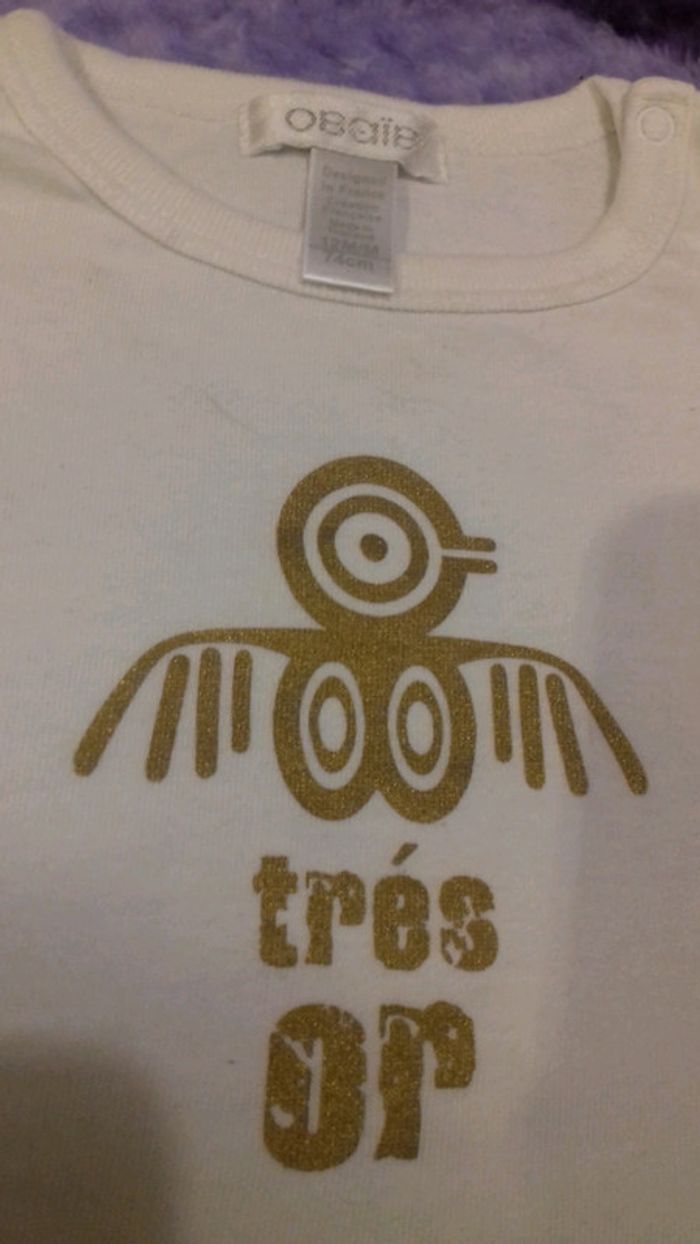 T shirt 🪴 printemps été 🌼 12mois Mon trésor Or Obaibi - photo numéro 3