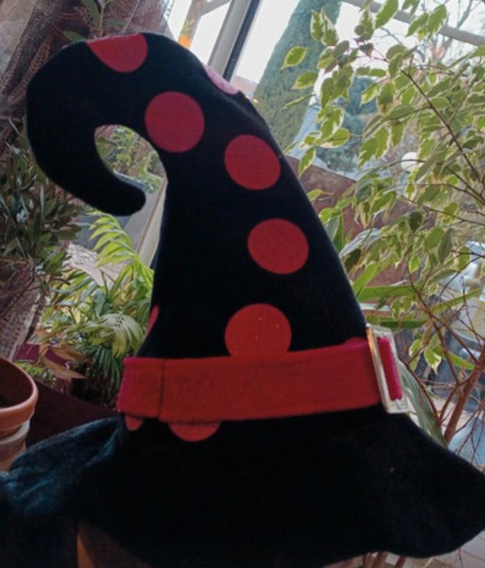 Chapeau velours pois costume déguisement sorcière Mélusine féerique witch rose pink fushia - photo numéro 9