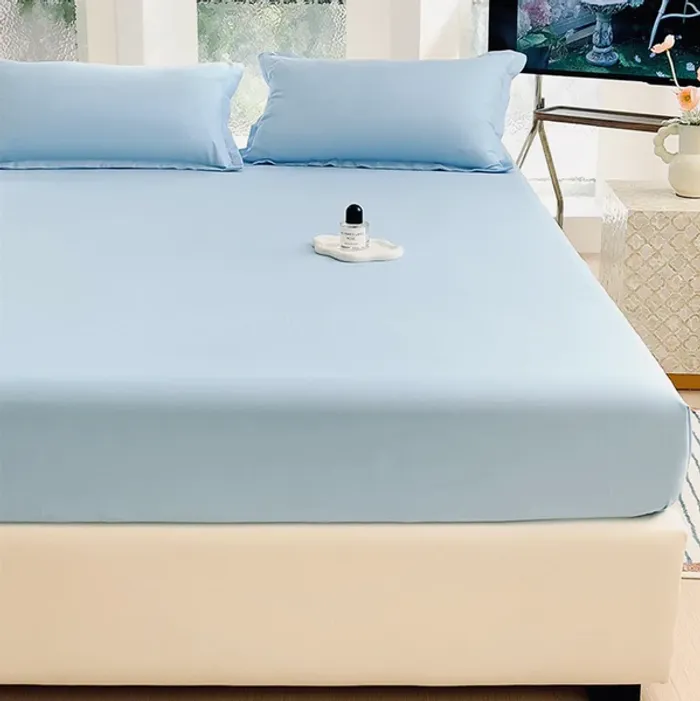 Drap-housse bleu ciel 160×200×25 cm – 57 fils – 100 % coton – 2 personnes Neuf - photo numéro 2