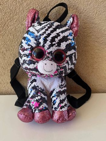 Sac à dos peluche sequins Zoey le zèbre 30cm marque T’y