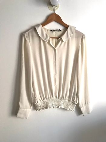 Blouse Zara Basic crème à Col Claudine taille S