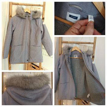 Joli manteau à capuche gris très chaud Okaïdi 12 ans