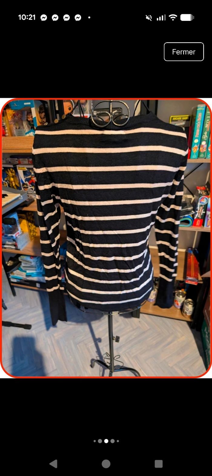 Pull marin noir et blanc ONLY - Détails boutons dorés - Taille XS - photo numéro 5