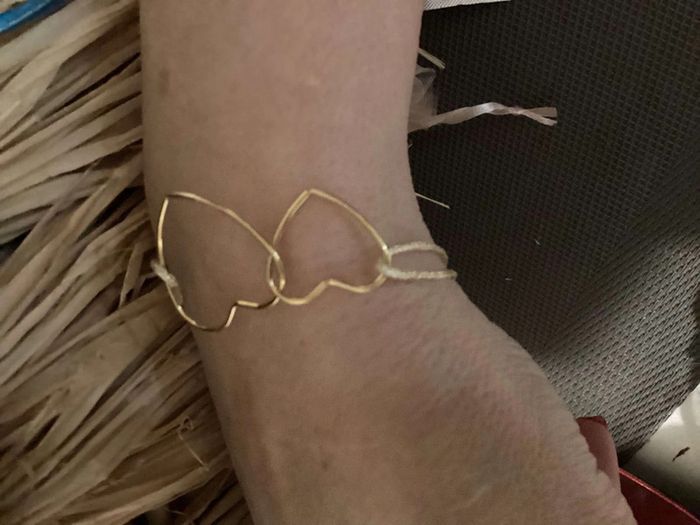 Bracelet 2 cœurs fins acier inoxydable or entrelacés cordon doré pailleté - photo numéro 3