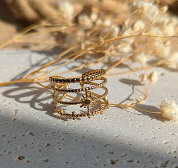 Bague dorée acier inoxydable ajustable étoiles bohème