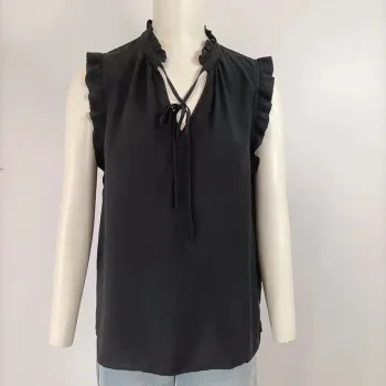 Top noir sans manche à volants – Taille 40 - Esmara - cordons noirs A364