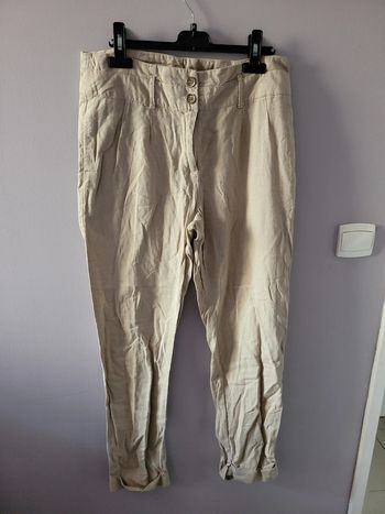 Pantalon mélange coton et lin, beige taille 38 Mystic