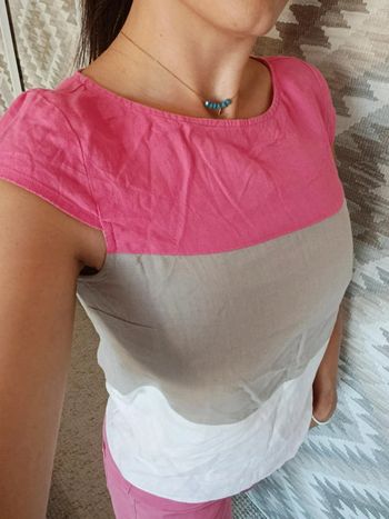 T-shirt manches courtes haut top blouse 123 Un Deux Trois 100% lin blanc gris rose 38