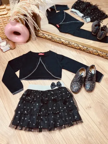 Taille 4 ans tenue de fête 2 pièces fille Tissaia noir et argenté * coeur à paillettes * 🩷