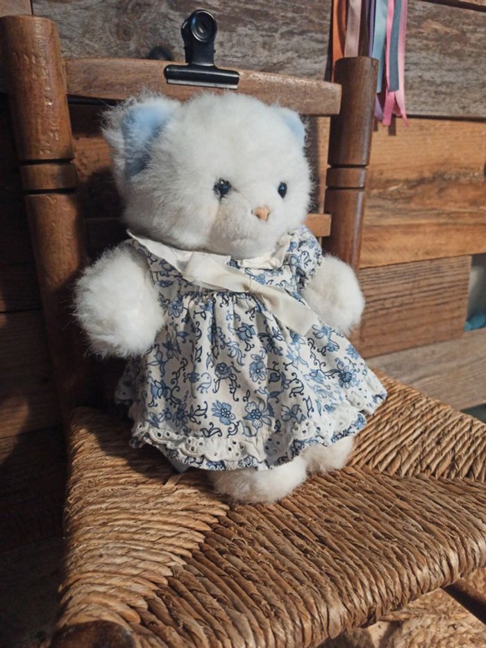 Peluche chat blanc Nounours tbe - photo numéro 3