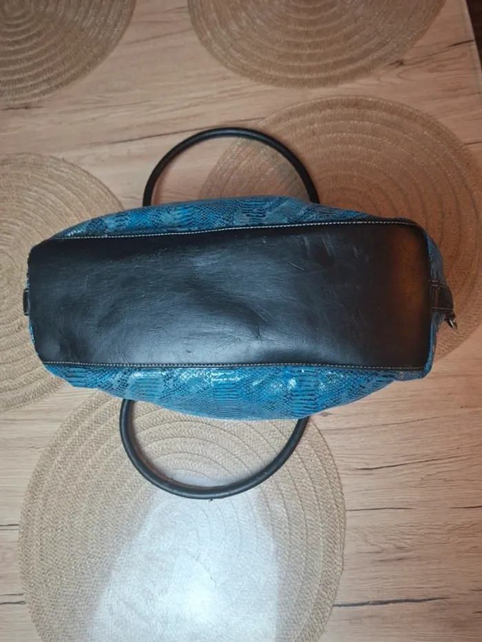 Sac à main Picard cuir effet python bleu et noir - photo numéro 10