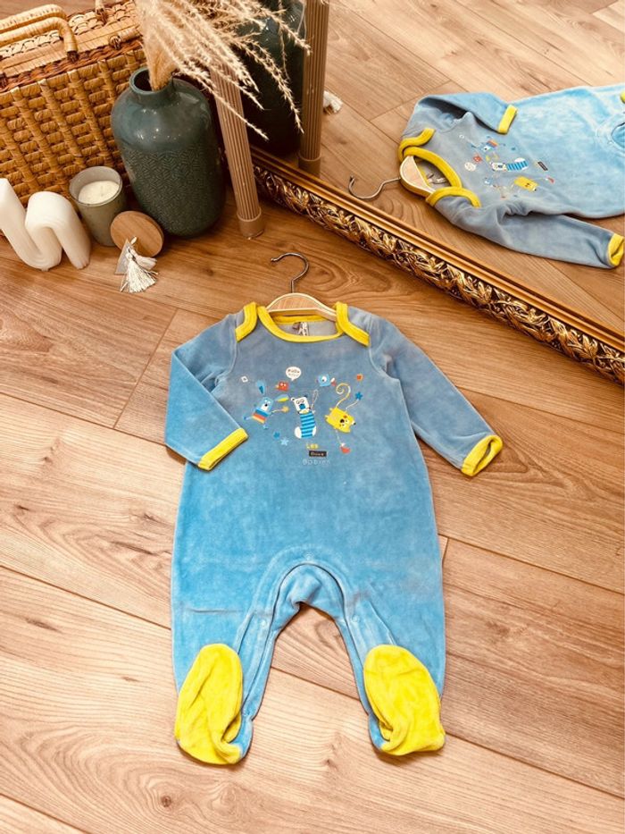 Taille 6 mois pyjama velours garçon Orchestra bleu ciel et vert * animaux * 💙